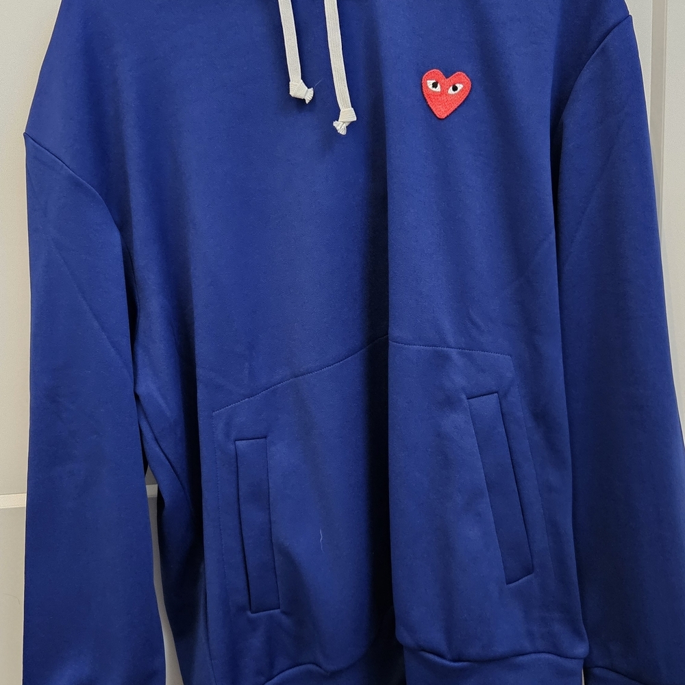 Comme des Garcons Blue Hoodie with Red Heart Patch